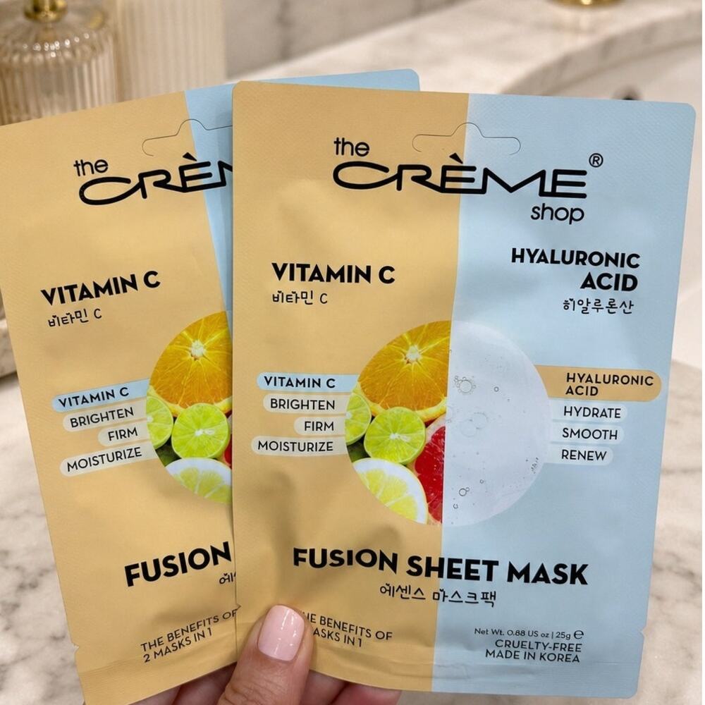 The Crème Shop Face Masks Set of 2 Hyaluronic Acid Vitamin C Sheet Masks